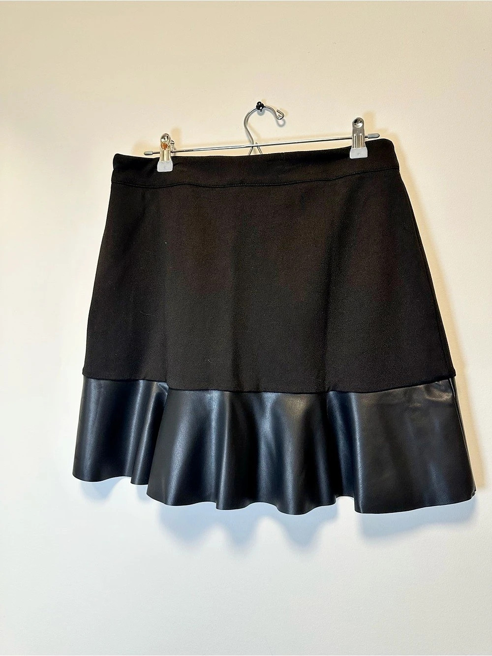 Michael Kors Mixed Media Faux Leather Hem Flare Skirt Black Large